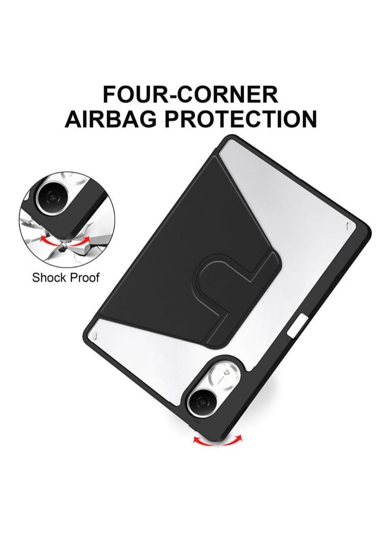 Case for Xiaomi Redmi Pad 2 11-inch 2025 Smart Tablet Leather Case with Auto Wake/Sleep, 360° Rotating Stand Cover Acrylic Clear Back Cover with Pencil Holder (Black) - Image 5